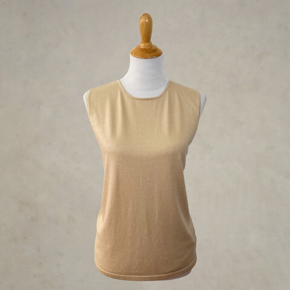 Vintage Y2K Ralph Lauren Silk Blend Sleeveless Knit Top Tan Beige XL